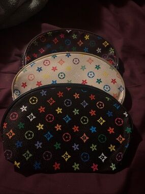 3 Pack Multicolor Monogram Cosmetic Pouch - Black